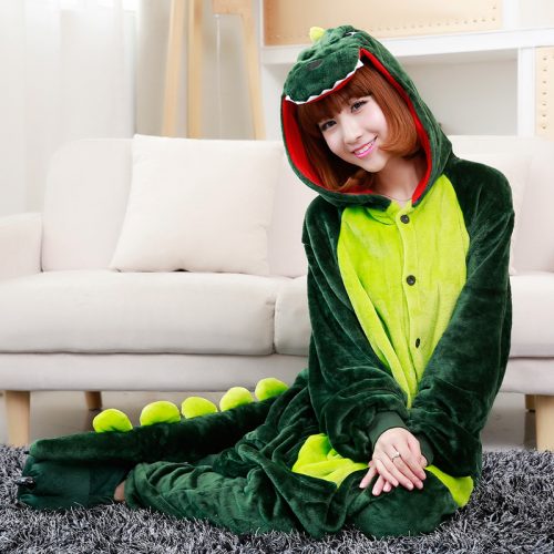 Adult Green Cute Dinosaur Kigurumi Costume Onesie With Plus Size