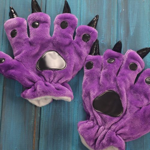 Unisex Adult Kids Purple Black Animal Fox Hands Paw Gloves