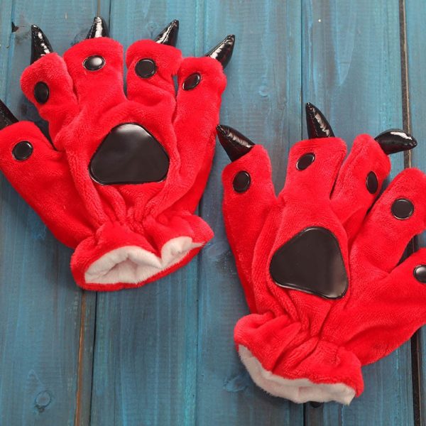Unisex Adult Kids Red Black Animal Bear Hands Paw Gloves