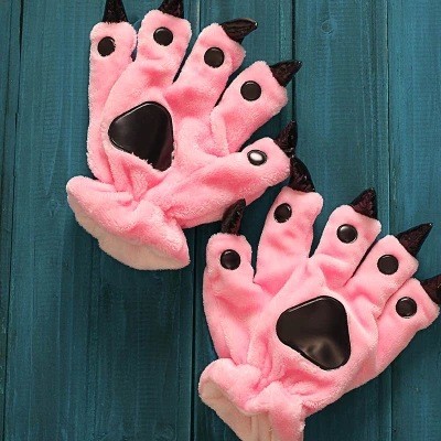 Unisex Adult Kids Pink Black Animal Bear Hands Paw Gloves