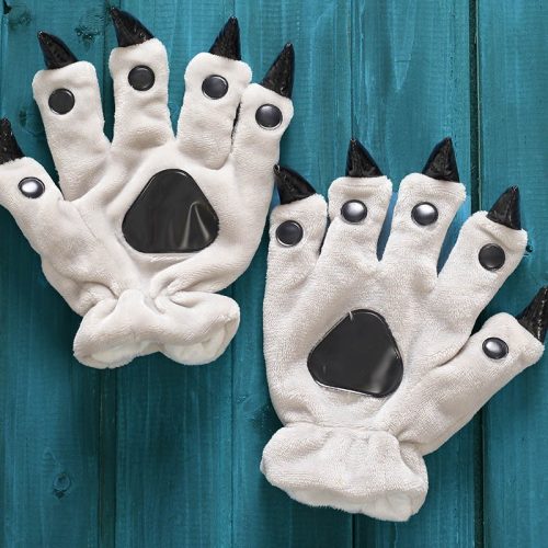 Unisex Adult Kids White Black Animal Wolf Hands Paw Gloves