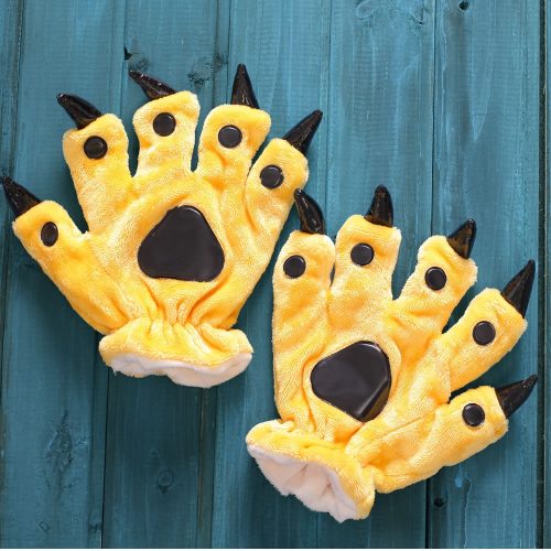 Unisex Adult Kids Yellow Black Animal Fox Hands Paw Gloves