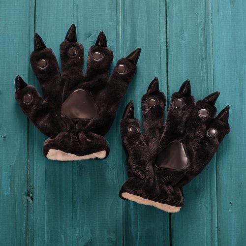 Unisex Adult Kids Black Animal Bear Hands Paw Gloves