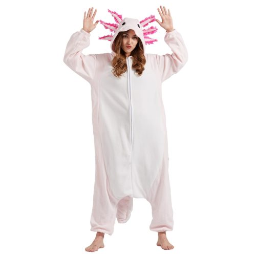 Adult Pink White Axolotl Kigurumi Costume Onesie With Plus Size