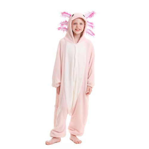 Kids Pink White Axolotl Kigurumi Costume Onesie With Plus Size
