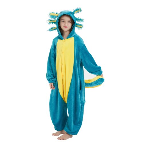 Kids Green Yellow Axolotl Kigurumi Costume Onesie With Plus Size