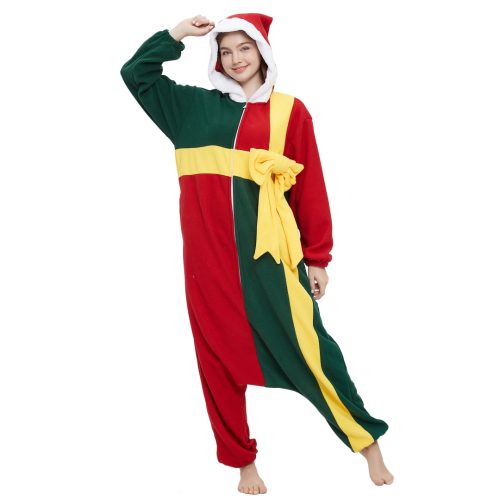 Adult Red Green Christmas Gift Kigurumi Costume Onesie With Plus Size