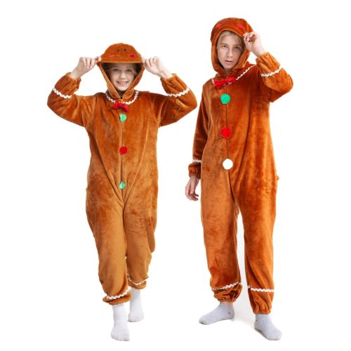 Kids Brown Gingerbread Kigurumi Costume Onesie With Plus Size