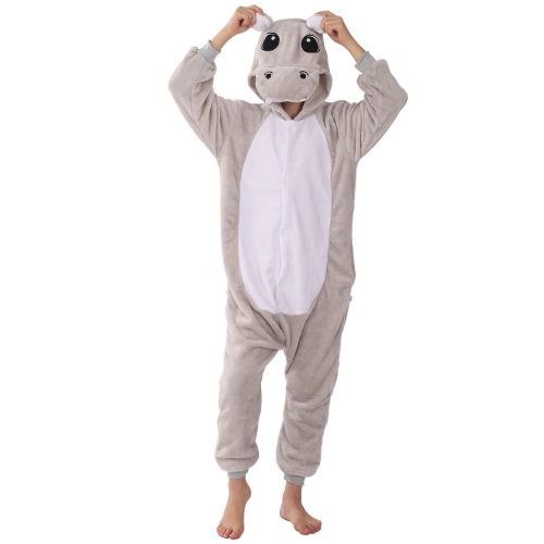 Kids Gray White Hippo Kigurumi Costume Onesie With Plus Size