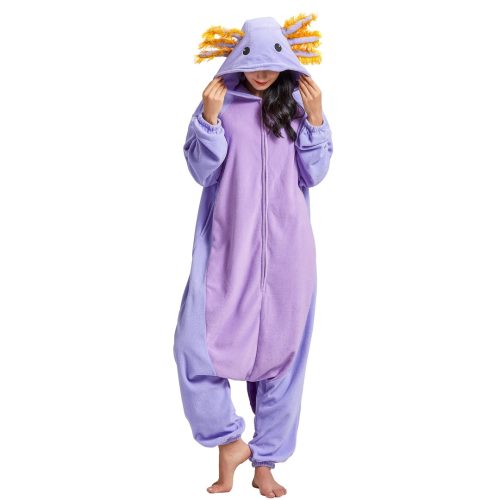 Adult Purple Axolotl Kigurumi Costume Onesie With Plus Size