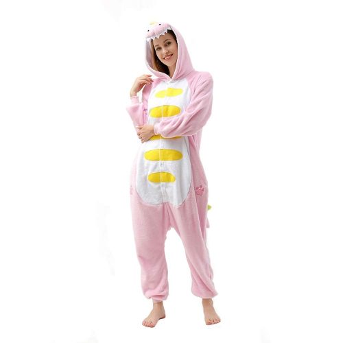 Adult Pink Yellow Dinosaur Kigurumi Costume Onesie With Plus Size