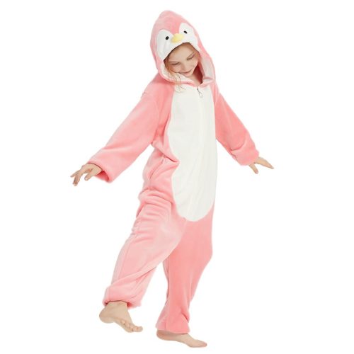 Kids Pink White Penguin Kigurumi Costume Onesie With Plus Size