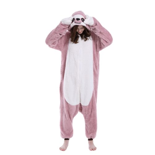 Adult Pink White Sloth Kigurumi Costume Onesie With Plus Size