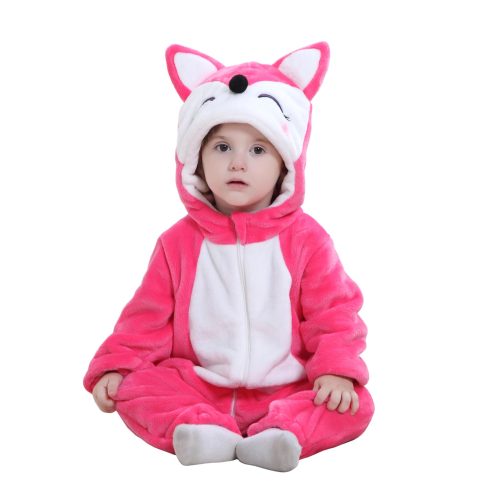 Baby Pink White Fox Kigurumi Costume Onesie With Plus Size